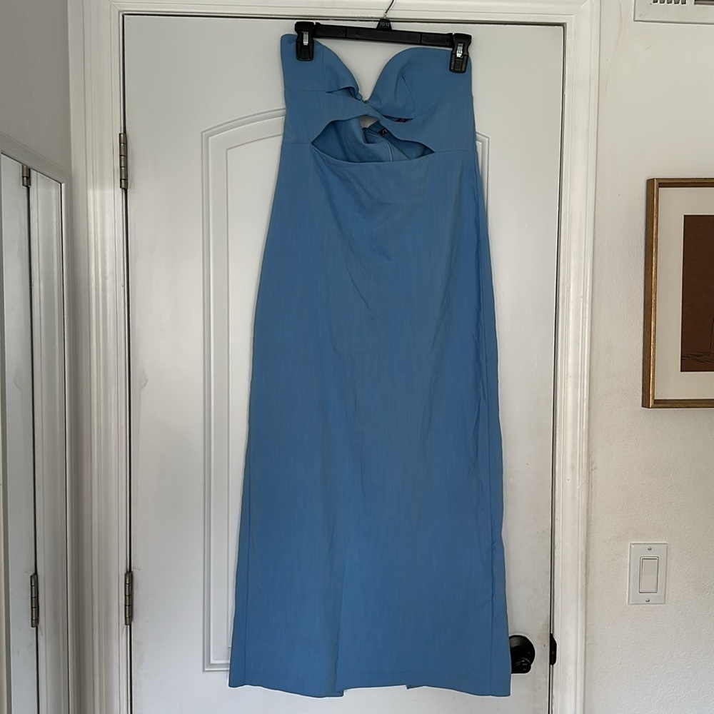 Zara Blogger Favorite Blue Cut-out Halter Top Bodycon Midi Dress Sz L - Picture 7 of 13